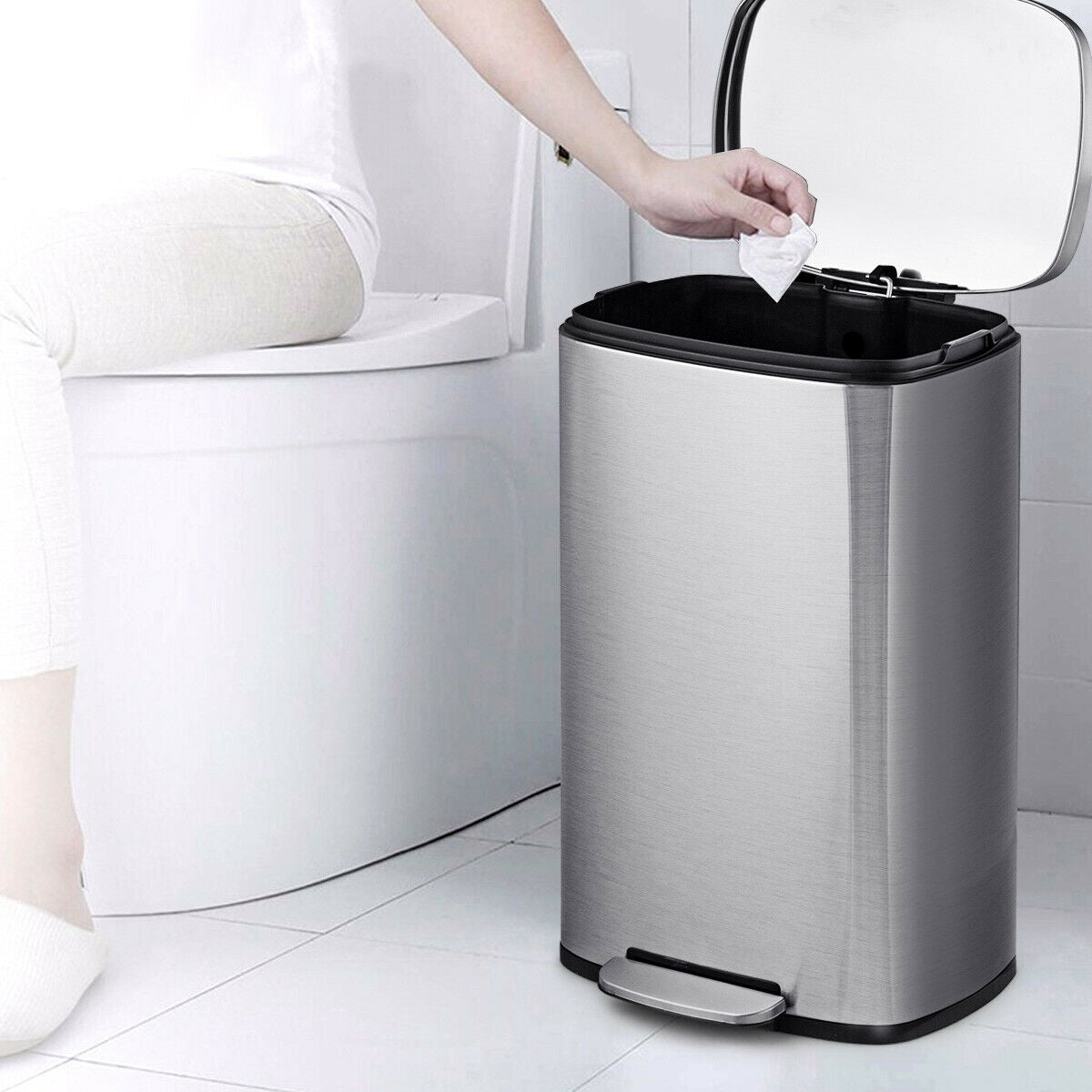 13.2 Gallon Stainless Steel Trash Garbage Can with Bucket - Color: Silver W2B