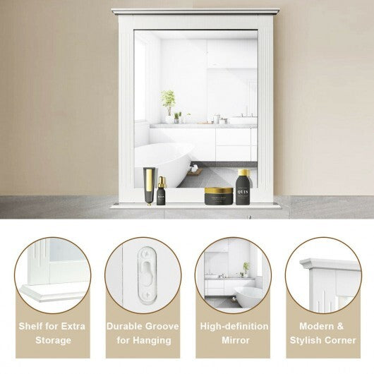 Wall-Mounted Multipurpose Vanity Mirror with Shelf-White W2B
