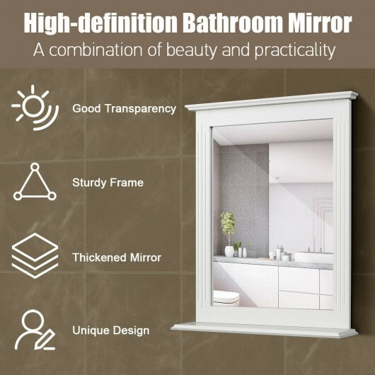 Wall-Mounted Multipurpose Vanity Mirror with Shelf-White W2B