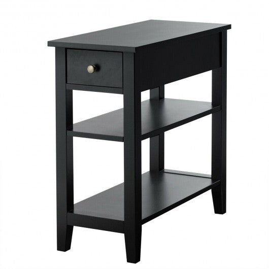3-Tier Nightstand Bedside Table Sofa Side with Double Shelves Drawer-White W2B