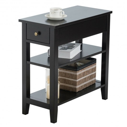 3-Tier Nightstand Bedside Table Sofa Side with Double Shelves Drawer-White W2B