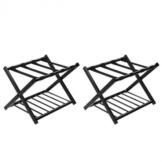 Set of 2 Folding Metal Luggage Rack Suitcase-Black W2B