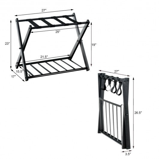 Set of 2 Folding Metal Luggage Rack Suitcase-Black W2B
