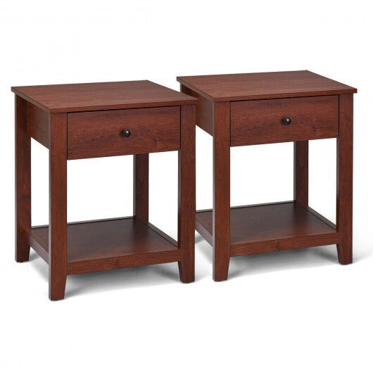 Set of 2 Nightstand with Storage Shelf and Pull Handle W2B
