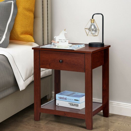 Set of 2 Nightstand with Storage Shelf and Pull Handle W2B