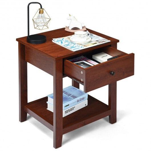 Set of 2 Nightstand with Storage Shelf and Pull Handle W2B