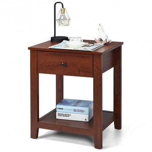 Set of 2 Nightstand with Storage Shelf and Pull Handle W2B