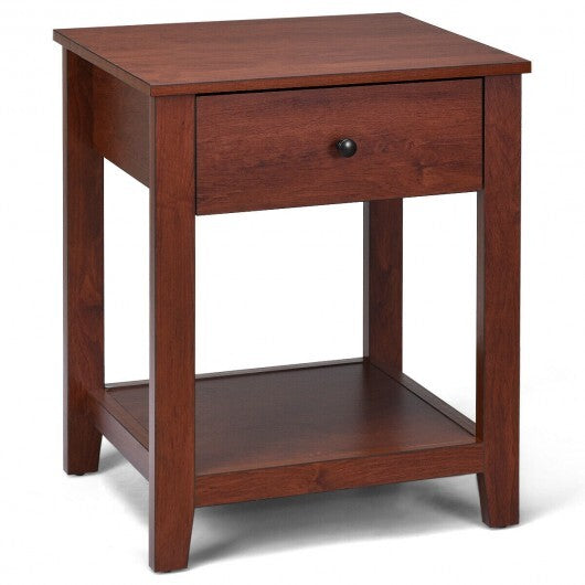 Night Stand End Side Table with Drawer and Storage Shelf W2B
