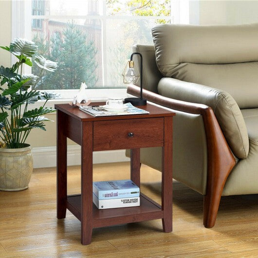Night Stand End Side Table with Drawer and Storage Shelf W2B