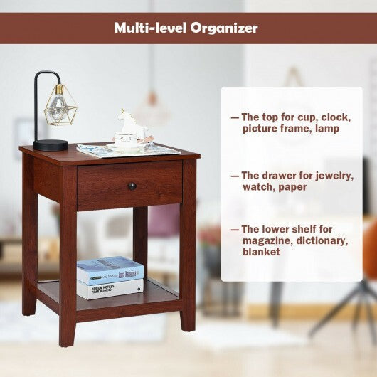Night Stand End Side Table with Drawer and Storage Shelf W2B