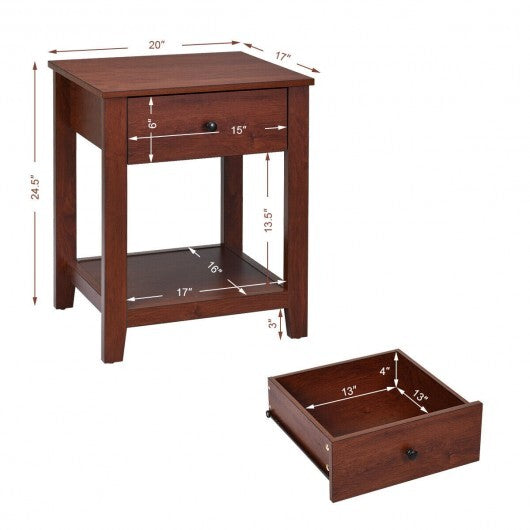 Night Stand End Side Table with Drawer and Storage Shelf W2B