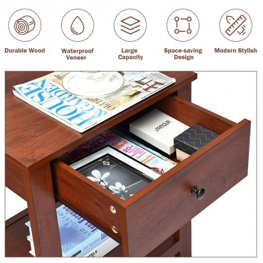 Night Stand End Side Table with Drawer and Storage Shelf W2B