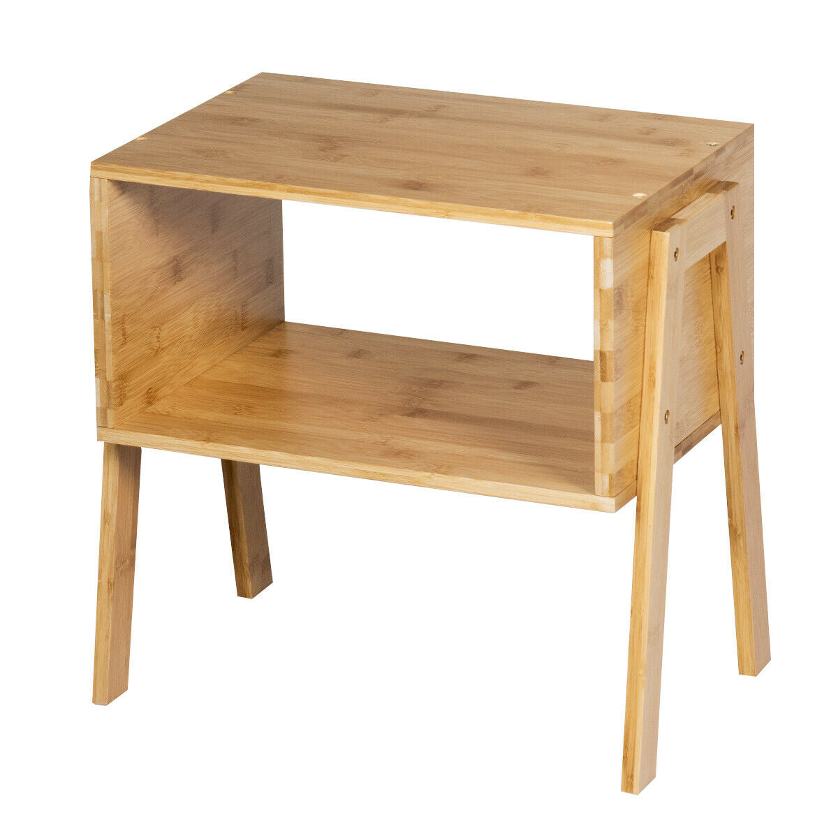 2 Pieces Bamboo Nightstand Sofa Table with Storage Shelf - Color: Natural W2B