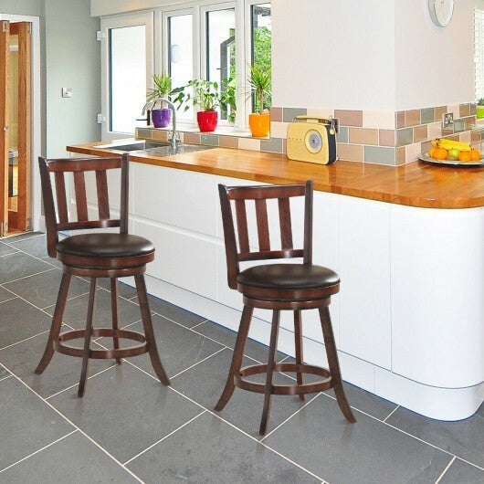 2 Pieces 360 Degree Swivel Wooden Counter Height Bar Stool Set with Cushioned Seat-25 inches W2B