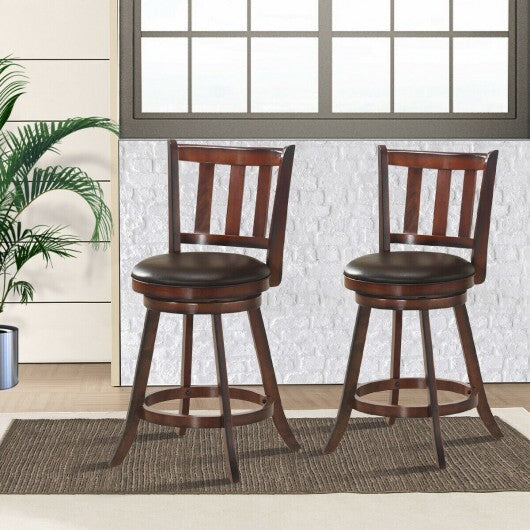 2 Pieces 360 Degree Swivel Wooden Counter Height Bar Stool Set with Cushioned Seat-25 inches W2B