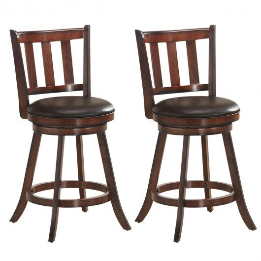 2 Pieces 360 Degree Swivel Wooden Counter Height Bar Stool Set with Cushioned Seat-25 inches W2B