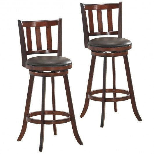 2 Pieces 360 Degree Swivel Wooden Counter Height Bar Stool Set with Cushioned Seat-25 inches W2B