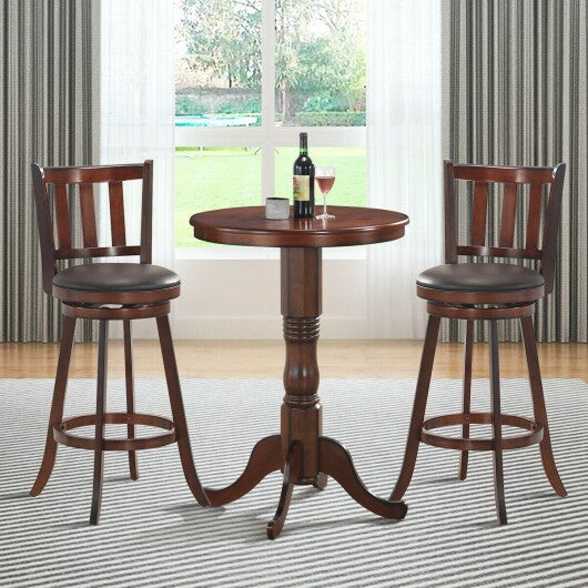 2 Pieces 360 Degree Swivel Wooden Counter Height Bar Stool Set with Cushioned Seat-25 inches W2B