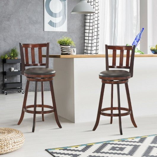 2 Pieces 360 Degree Swivel Wooden Counter Height Bar Stool Set with Cushioned Seat-25 inches W2B