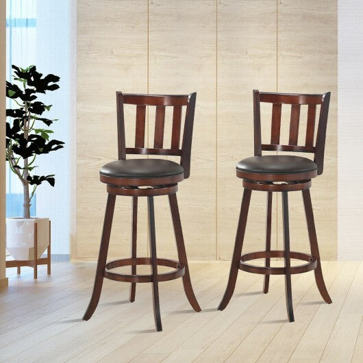 2 Pieces 360 Degree Swivel Wooden Counter Height Bar Stool Set with Cushioned Seat-25 inches W2B