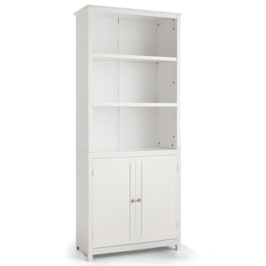 Bookcase Shelving Storage Wooden Cabinet Unit Standing Display Bookcase with Doors-Gray W2B