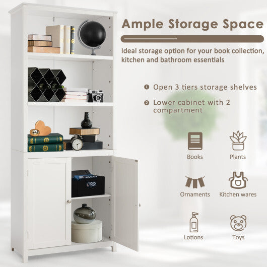 Bookcase Shelving Storage Wooden Cabinet Unit Standing Display Bookcase with Doors-Gray W2B