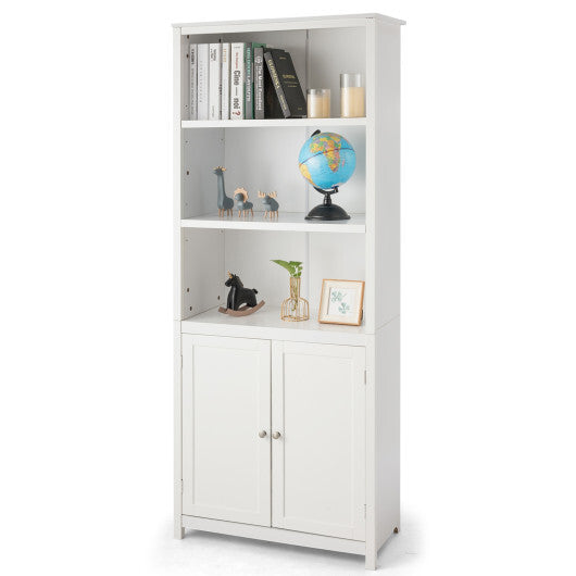 Bookcase Shelving Storage Wooden Cabinet Unit Standing Display Bookcase with Doors-Gray W2B