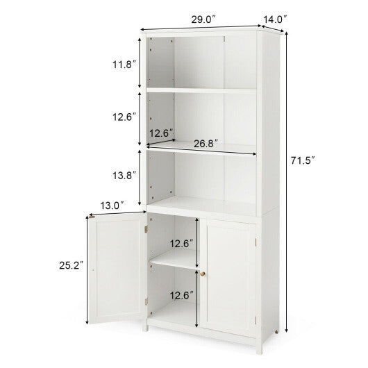 Bookcase Shelving Storage Wooden Cabinet Unit Standing Display Bookcase with Doors-Gray W2B