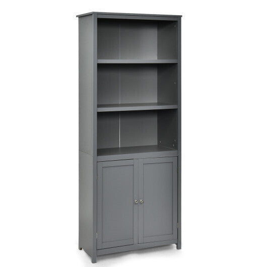 Bookcase Shelving Storage Wooden Cabinet Unit Standing Display Bookcase with Doors-Gray W2B
