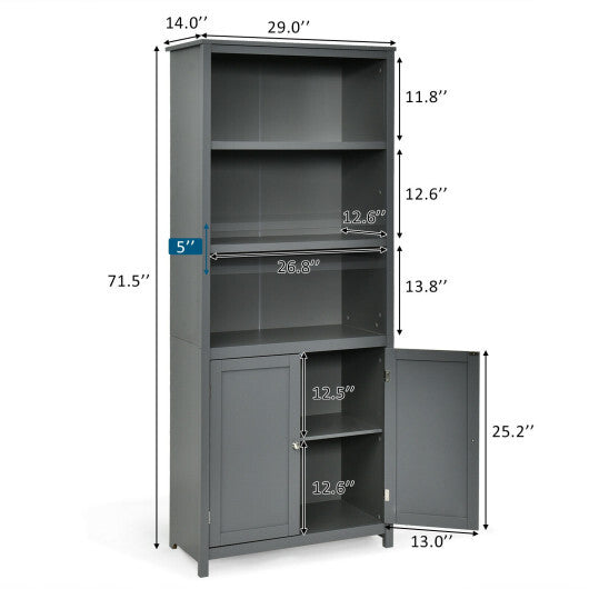Bookcase Shelving Storage Wooden Cabinet Unit Standing Display Bookcase with Doors-Gray W2B