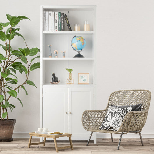 Bookcase Shelving Storage Wooden Cabinet Unit Standing Display Bookcase with Doors-Gray W2B