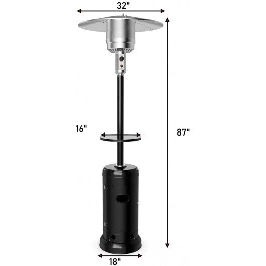 Outdoor Heater Propane Standing LP Gas Steel with Table & Wheels-Gray W2B