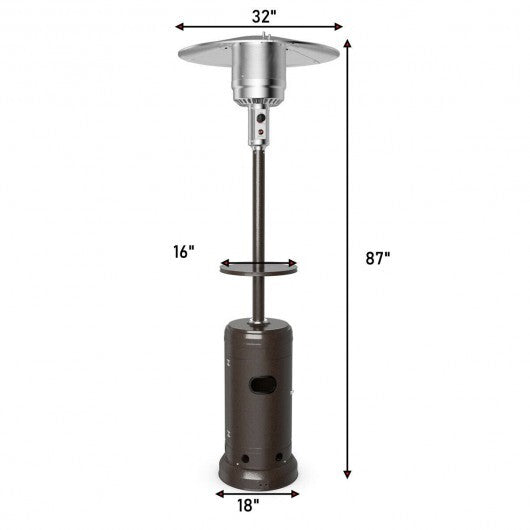 Outdoor Heater Propane Standing LP Gas Steel with Table & Wheels-Gray W2B
