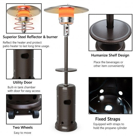 Outdoor Heater Propane Standing LP Gas Steel with Table & Wheels-Gray W2B