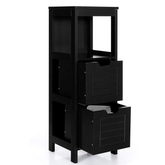 Bathroom Wooden Floor Cabinet Multifunction Storage Rack Stand Organizer-Black W2B