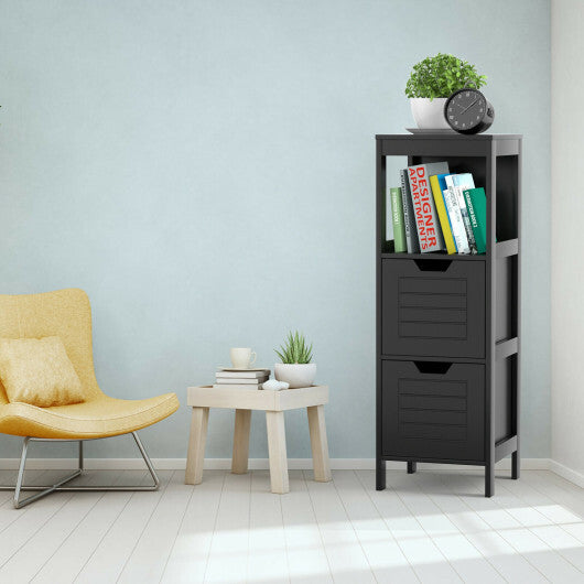 Bathroom Wooden Floor Cabinet Multifunction Storage Rack Stand Organizer-Black W2B