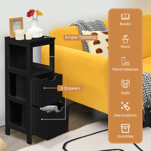 Bathroom Wooden Floor Cabinet Multifunction Storage Rack Stand Organizer-Black W2B
