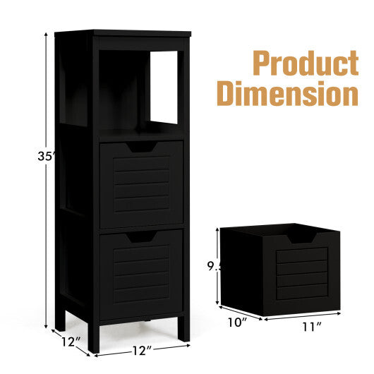 Bathroom Wooden Floor Cabinet Multifunction Storage Rack Stand Organizer-Black W2B