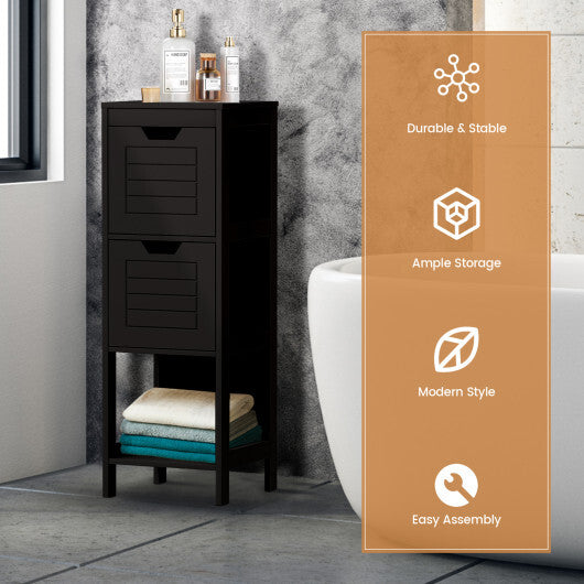 Bathroom Wooden Floor Cabinet Multifunction Storage Rack Stand Organizer-Black W2B
