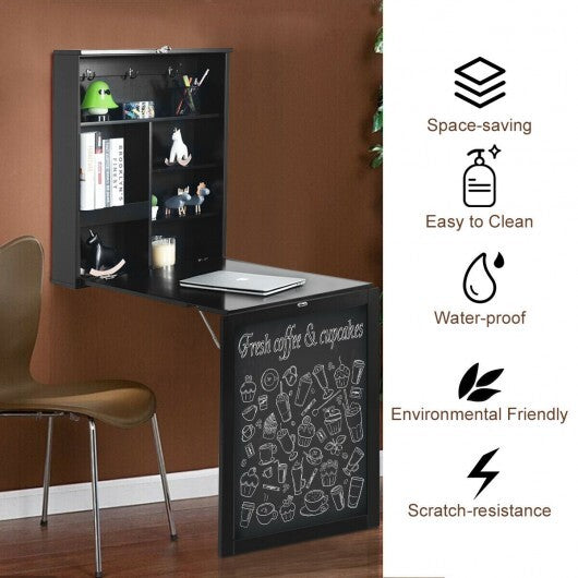 Convertible Wall Mounted Table with A Chalkboard-White W2B