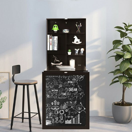 Convertible Wall Mounted Table with A Chalkboard-White W2B