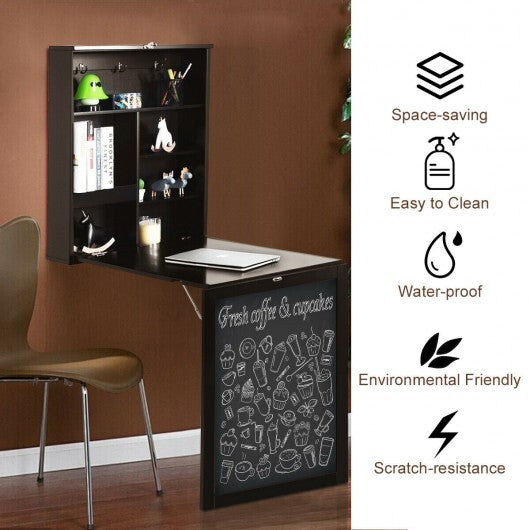 Convertible Wall Mounted Table with A Chalkboard-White W2B