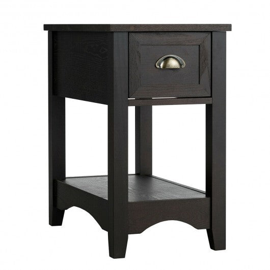 Contemporary Chair Side End Table Compact Table with Drawer Nightstand-Natural W2B