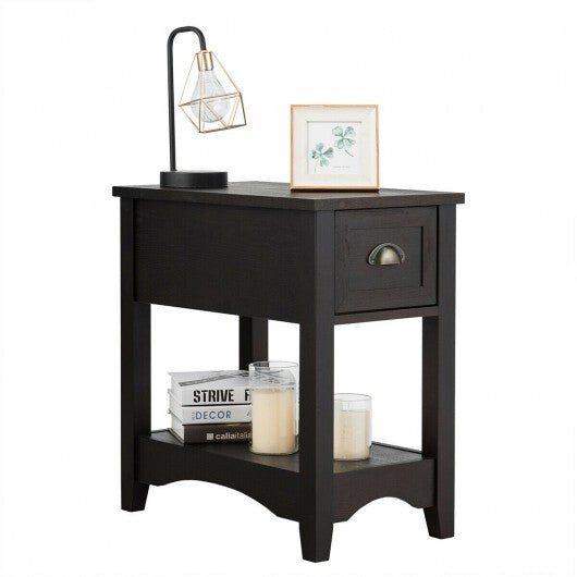 Contemporary Chair Side End Table Compact Table with Drawer Nightstand-Natural W2B
