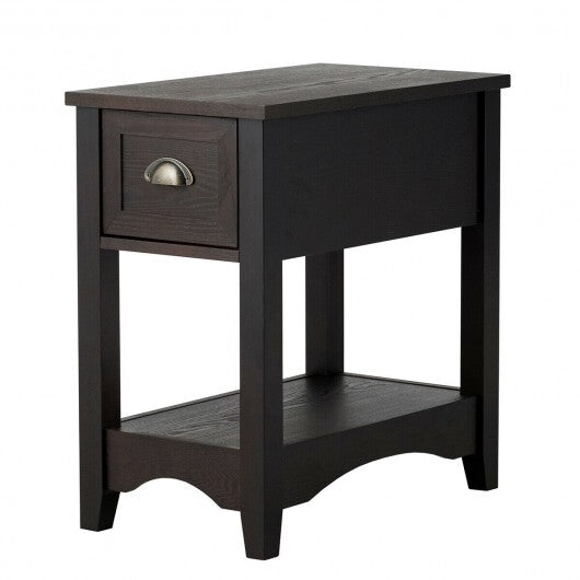Contemporary Chair Side End Table Compact Table with Drawer Nightstand-Natural W2B