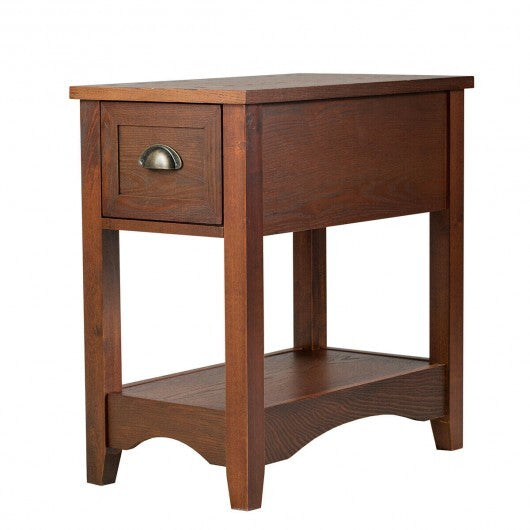 Contemporary Chair Side End Table Compact Table with Drawer Nightstand-Natural W2B