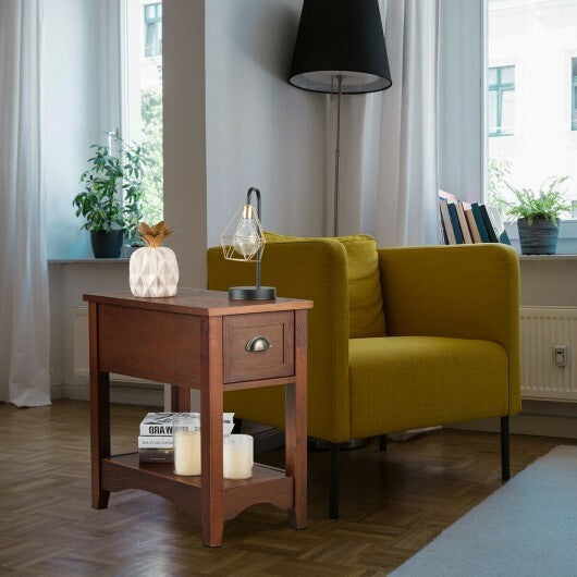 Contemporary Chair Side End Table Compact Table with Drawer Nightstand-Natural W2B