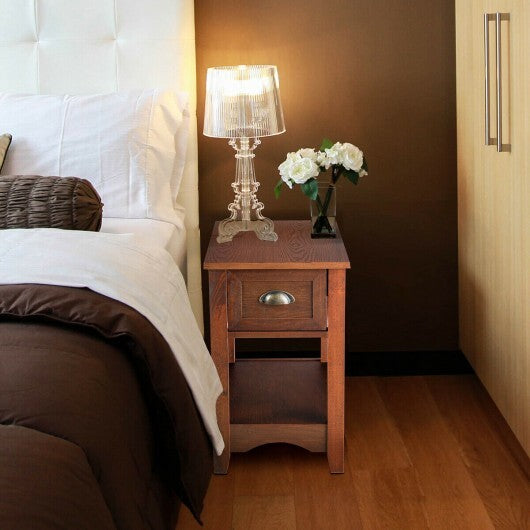 Contemporary Chair Side End Table Compact Table with Drawer Nightstand-Natural W2B