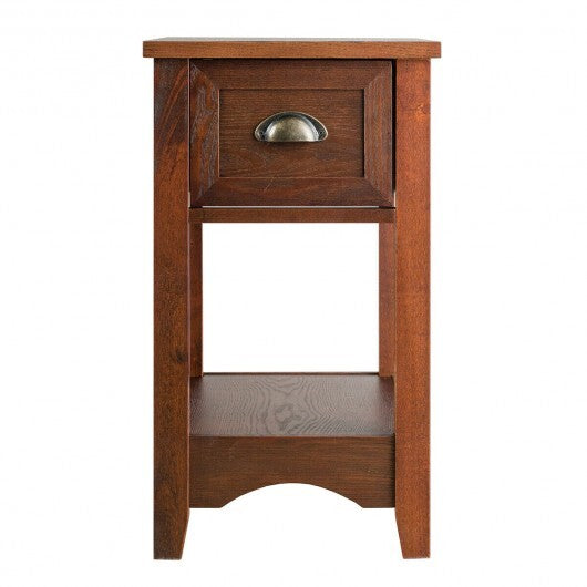 Contemporary Chair Side End Table Compact Table with Drawer Nightstand-Natural W2B