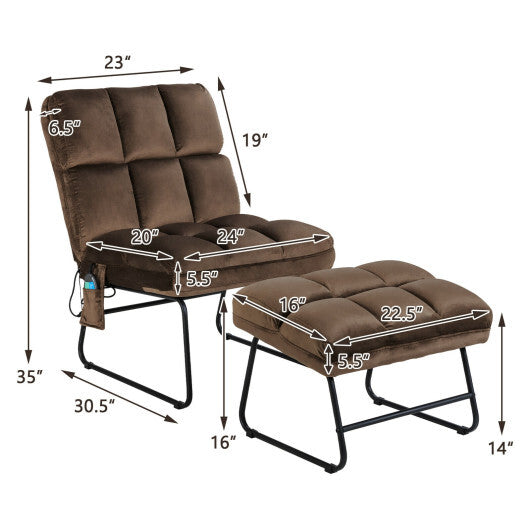 Velvet Massage Recliners with Ottoman Remote Control and Side Pocket-Gray